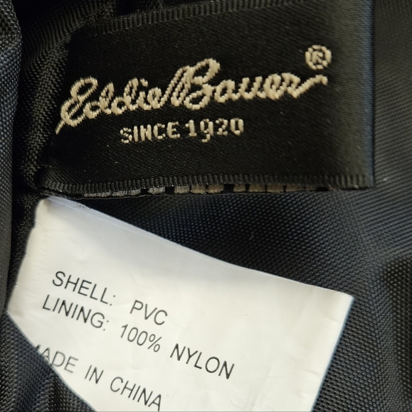 Eddie Bauer Black Faux Leather Backpack 13x15 Drawstring Flap Top Bag Excellent - Picture 12 of 14